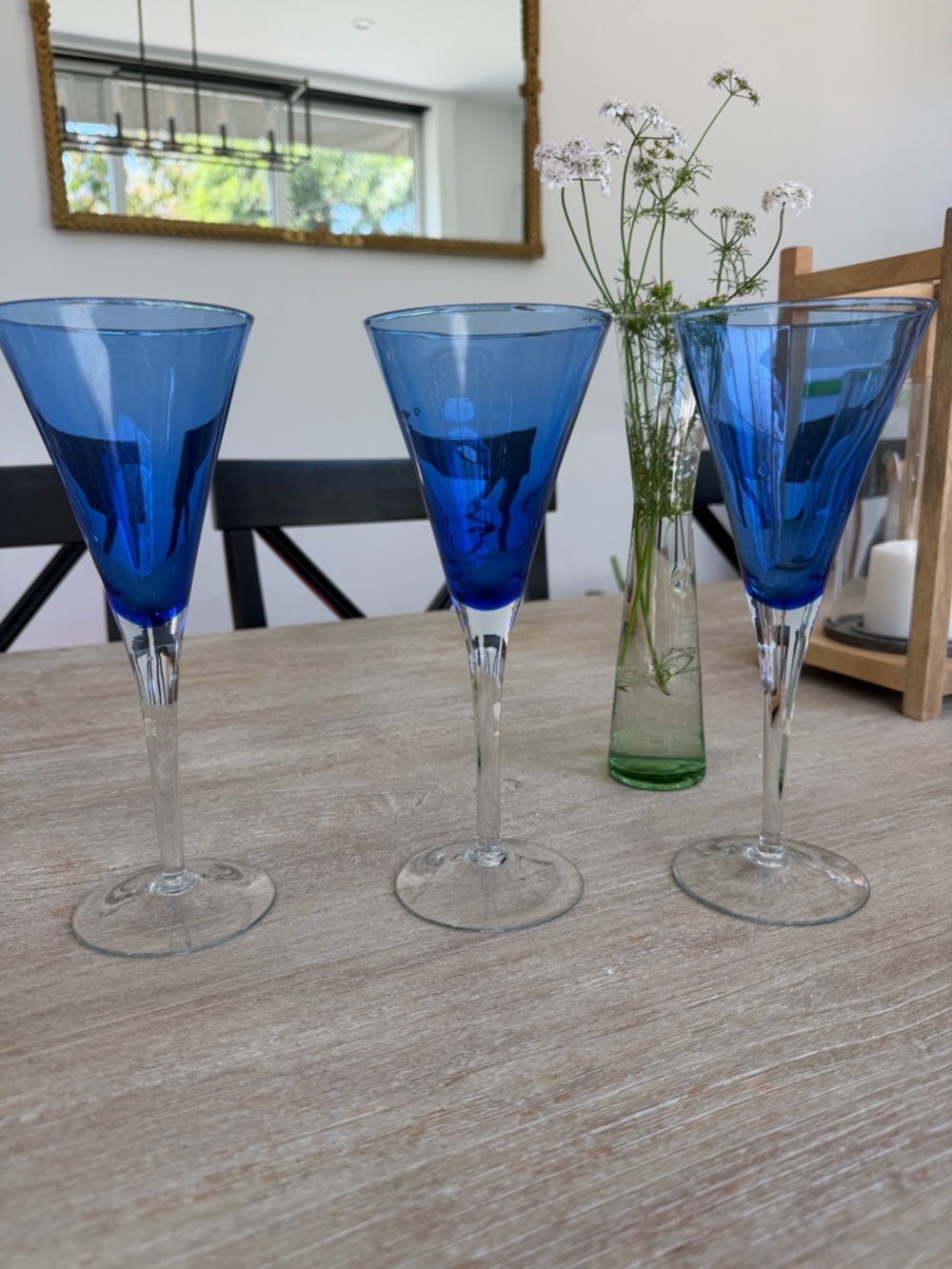 🌱Vintage Cobalt Fluted Champagne Glasses-Set of 3! Classic Blue with Clear Stems